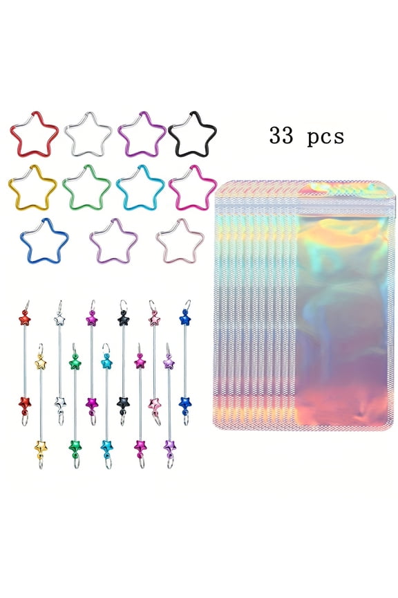 33pcs Beadable Pentagram Kits - 11pcs Metal Pentagram Bars, 11pcs Bags, 11pcs Keychains for Beaded Keychains, Fashion Additions Gifts for Family And Friends