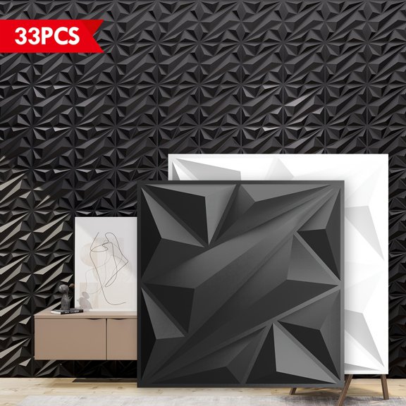 33pcs Mosaic Triangle Design 3D PVC Wall Panels 11.8"x11.8" (30x30cm), 3D Decorative Wall Tiles for Living Room & Interior Wall Decoration