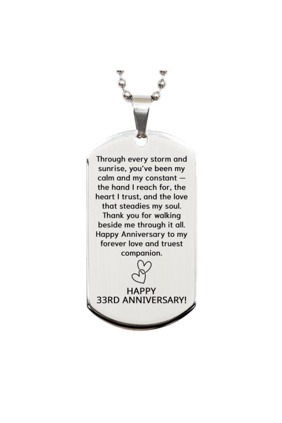 33rd Anniversary Necklace - 33 Years Anniversary Gift for Him or Her - Couples Dog Tag for Boyfriend or Girlfriend