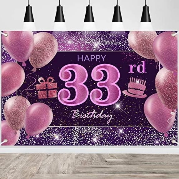 33rd Birthday Decorations for Girls Happy Birthday Banner Pink ...