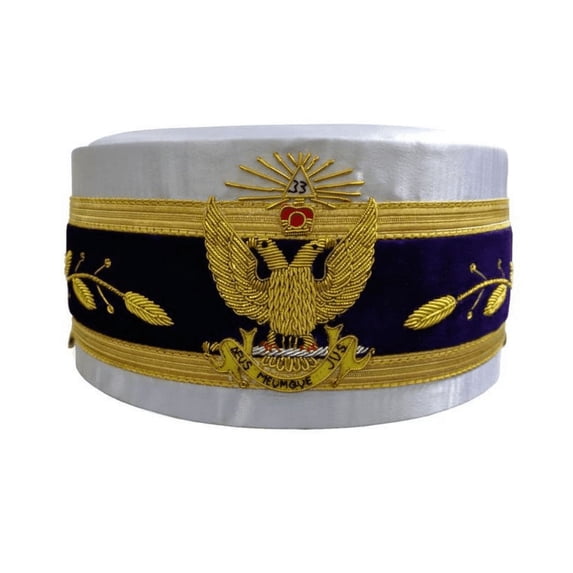 33rd Degree Scottish Rite Crown Cap - White Hand Embroidery ,Freemasonry Regalia