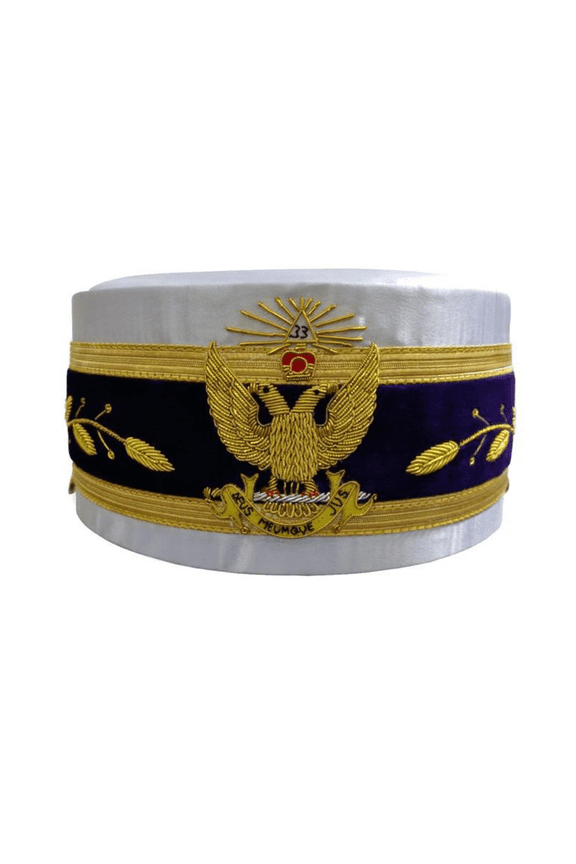 33rd Degree Scottish Rite Crown Cap - White Hand Embroidery ,Freemasonry Regalia