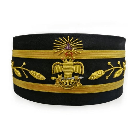 33rd Degree Scottish Rite Crown Cap - Wings Down Black with Hand Embroidery