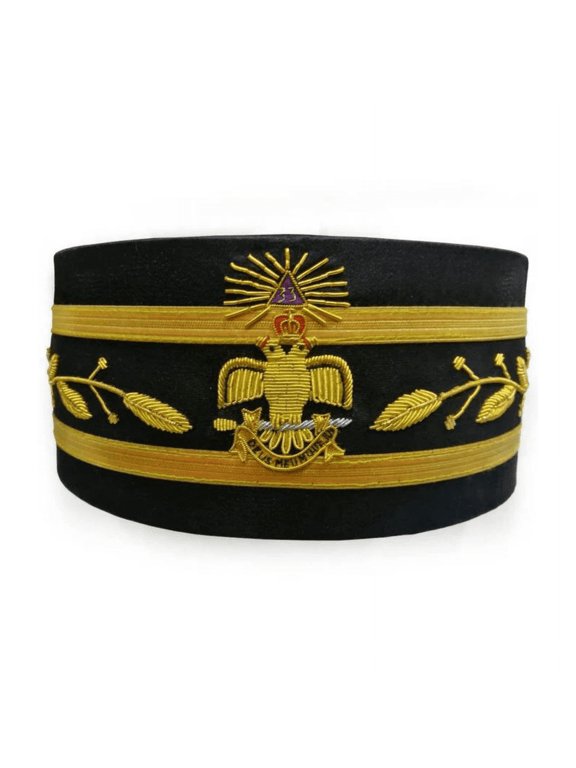 33rd Degree Scottish Rite Crown Cap - Wings Down Black with Hand Embroidery