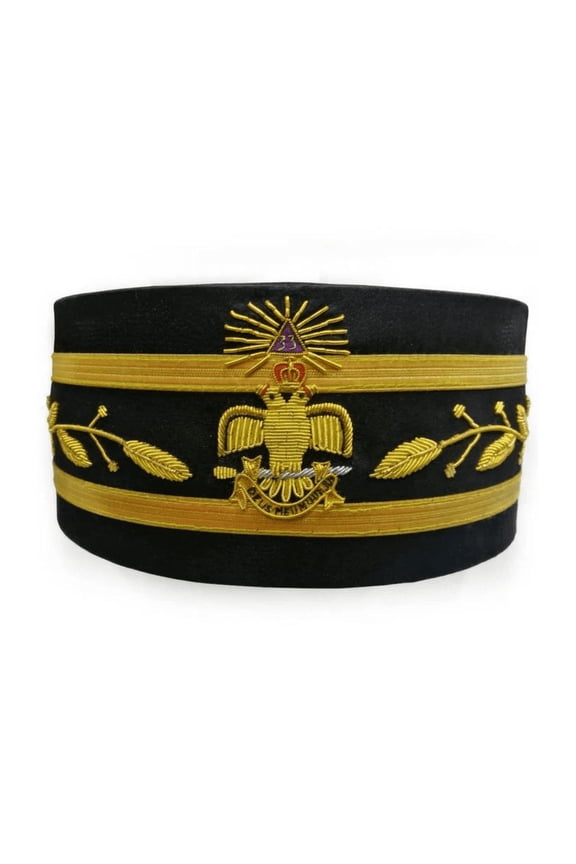 33rd Degree Scottish Rite Crown Cap - Wings Down Black with Hand Embroidery