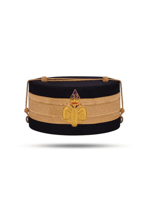 33rd Degree Scottish Rite Crown Cap - Wings Down with Gold Bullion Emblem, Black Cordura