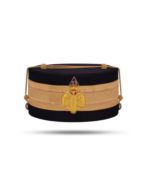 33rd Degree Scottish Rite Crown Cap - Wings Down with Gold Bullion Emblem, Black Cordura