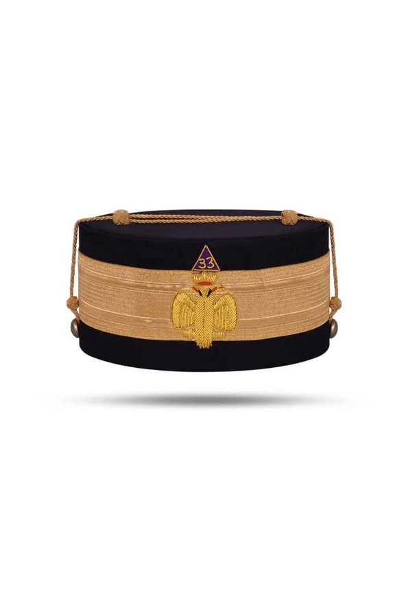 33rd Degree Scottish Rite Crown Cap - Wings Down with Gold Bullion Emblem, Black Cordura