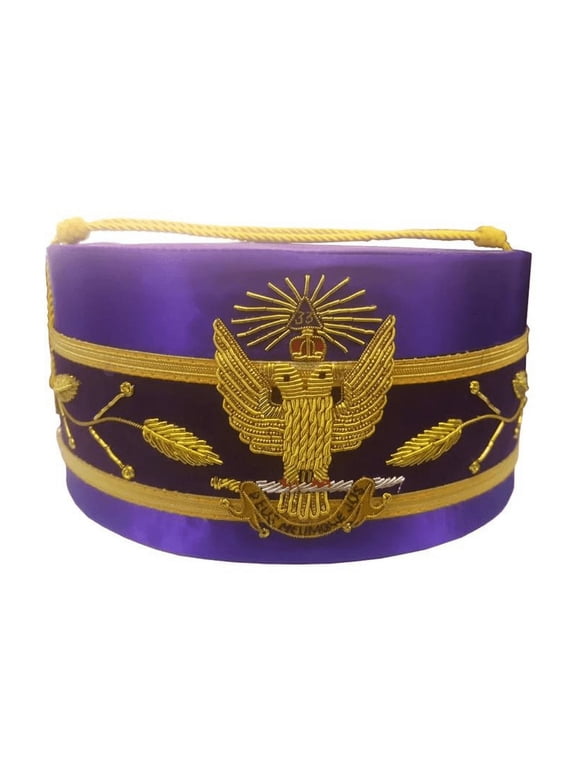 33rd Degree Scottish Rite Crown Cap - Wings Up, Purple with Handmade Embroidery