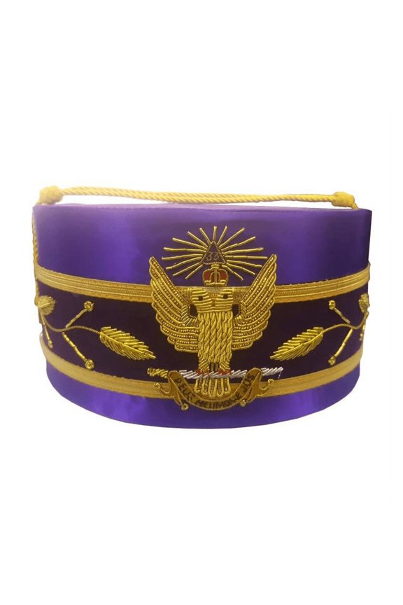 33rd Degree Scottish Rite Crown Cap - Wings Up, Purple with Handmade Embroidery