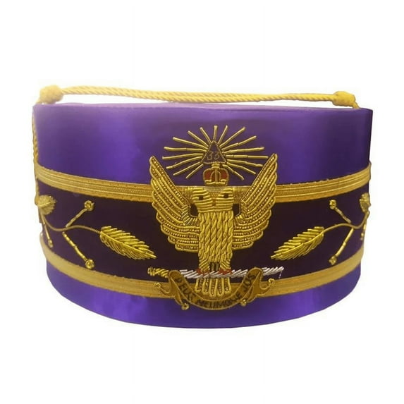 33rd Degree Scottish Rite Crown Cap - Wings Up, Purple with Handmade Embroidery