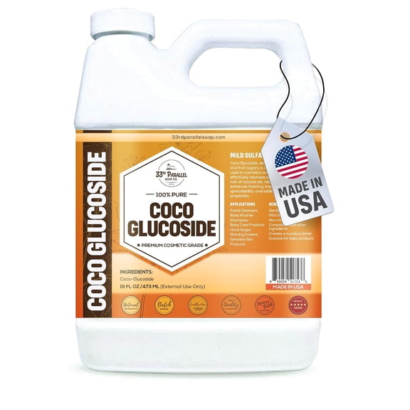 33rd Parallel | COCO GLUCOSIDE Surfactant (16 oz) | Natural Plant Derived | For DIY Cleansers, Shampoos, Conditioners, Moisturizers, Lotions, Makeup Removers | 16 Ounces