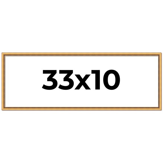 33x10 Frame Beaded Gold Solid Wood Picture Frame | 0.75 Inches Moulding Width | Liscio Oro