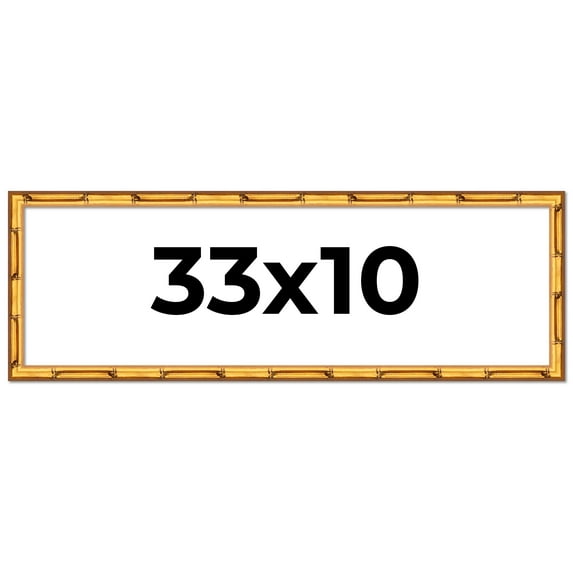 33x10 Frame Gold Bamboo Solid Wood Picture Frame | 1 Inch Moulding Width | Interior Frame Depth