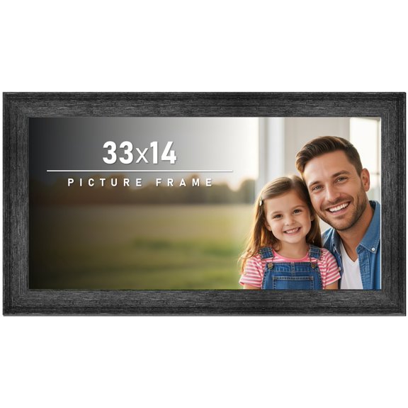 33x14 Frame Black Rustic Barnwood Solid Wood Picture Frame | 1.5 Inch Moulding Width | Includes UV
