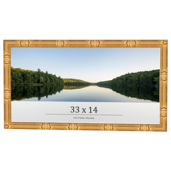 33x14 Frame Gold Bamboo Solid Wood Picture Frame | 1 Inch Moulding Width | Interior Frame Depth