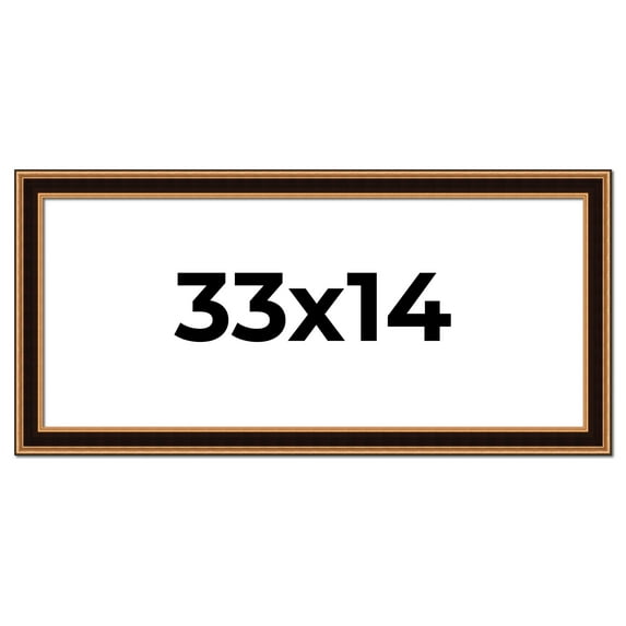 33x14 Frame Gold Brown Plein Air Vintage Solid Wood Picture Frame | 1.75 Inches Moulding Width |