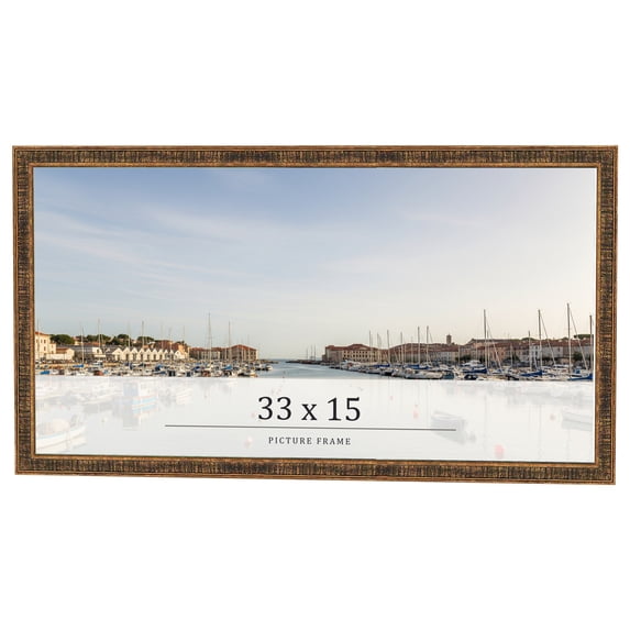 33x15 Frame Gold Kingsley Distressed Solid Wood Picture Frame Width 0.75 Inches | Interior Frame