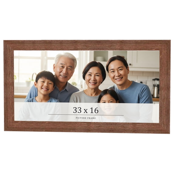 33x16 Frame Brown Farmhouse Solid Wood Picture Frame Width 1.5 Inches | Interior Frame Depth 0.5