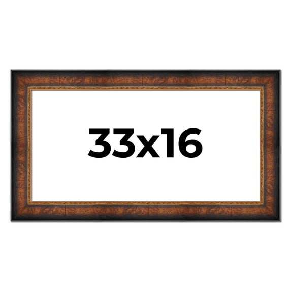 33x16 Frame Brown Walnut Gold Ornate Trim Solid Wood Plein Air Picture Frame | 3 Inch Moulding