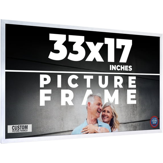 33x17 Frame Silver Stainless Steel Solid Wood Picture Frame | 0.75 Inch Moulding Width | Includes