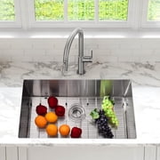 33x18 In Undermount Kitchen Sink 16 Gauge 304 Stainless Steel Single Bowl 10 In Deep Flat Bottom with Grid and Drain Kit