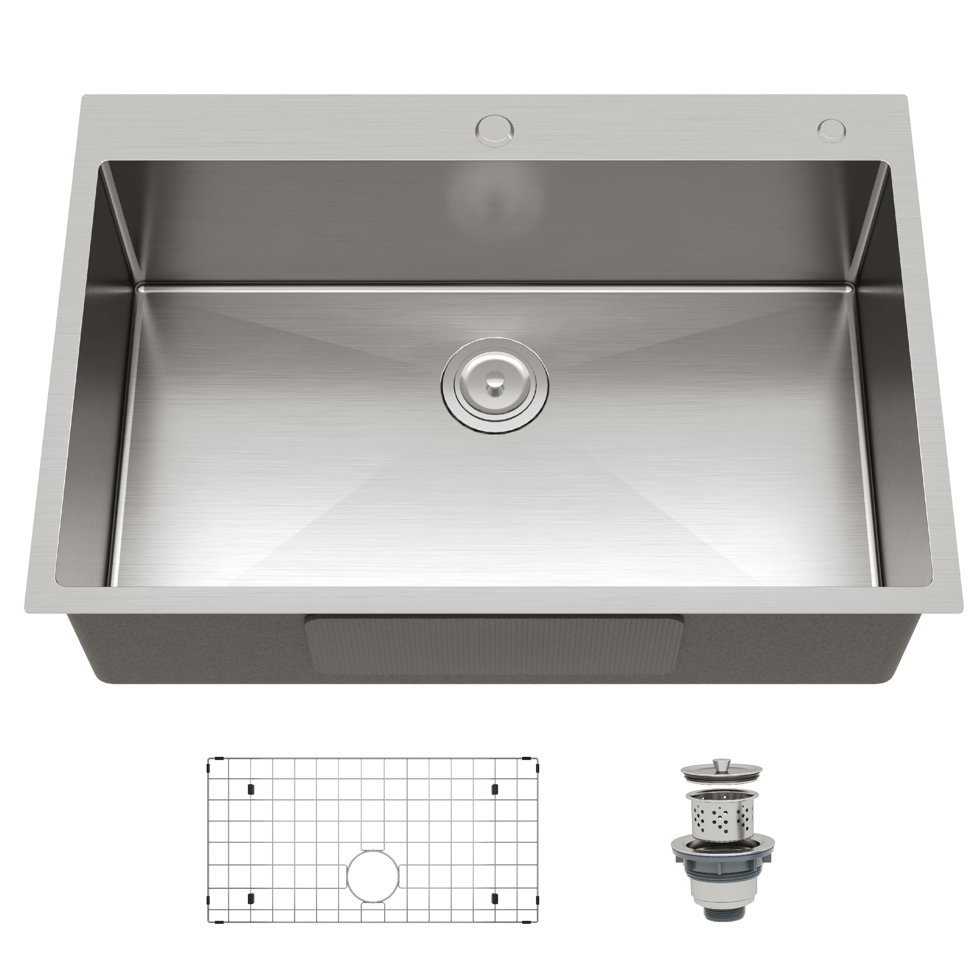 33x18 Inch Undermount Kitchen Sink, Single Bowl Flat Bottom Design, 16 Gauge 304 Stainless Steel Construction, 10 Inch Deep, Includes Bottom Grid and Drain Assembly