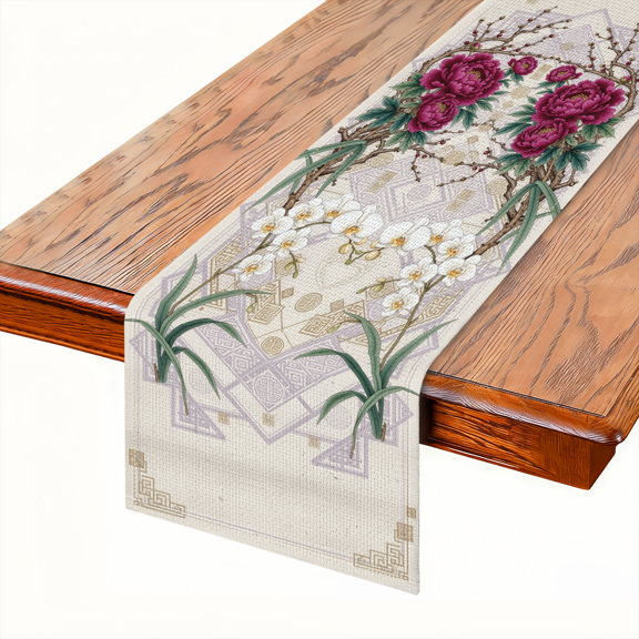 33x183Embroidered Floral Table Runner Elegant Art Nouveau Runner Oriental Design Dining Runner for Traditional Home Decor Family Gathering Wedding Reception