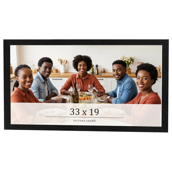 33x19 Frame Black Charcoal Grey Wood Textured Picture Frame | 0.75 Inch Moulding Width | Gunmetal