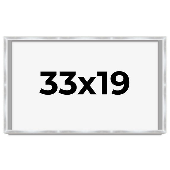 33x19 Frame Silver Whitewashed Wood Grain Solid Wood Shadow Box | 0.75 Inch Moulding Width | 0.75