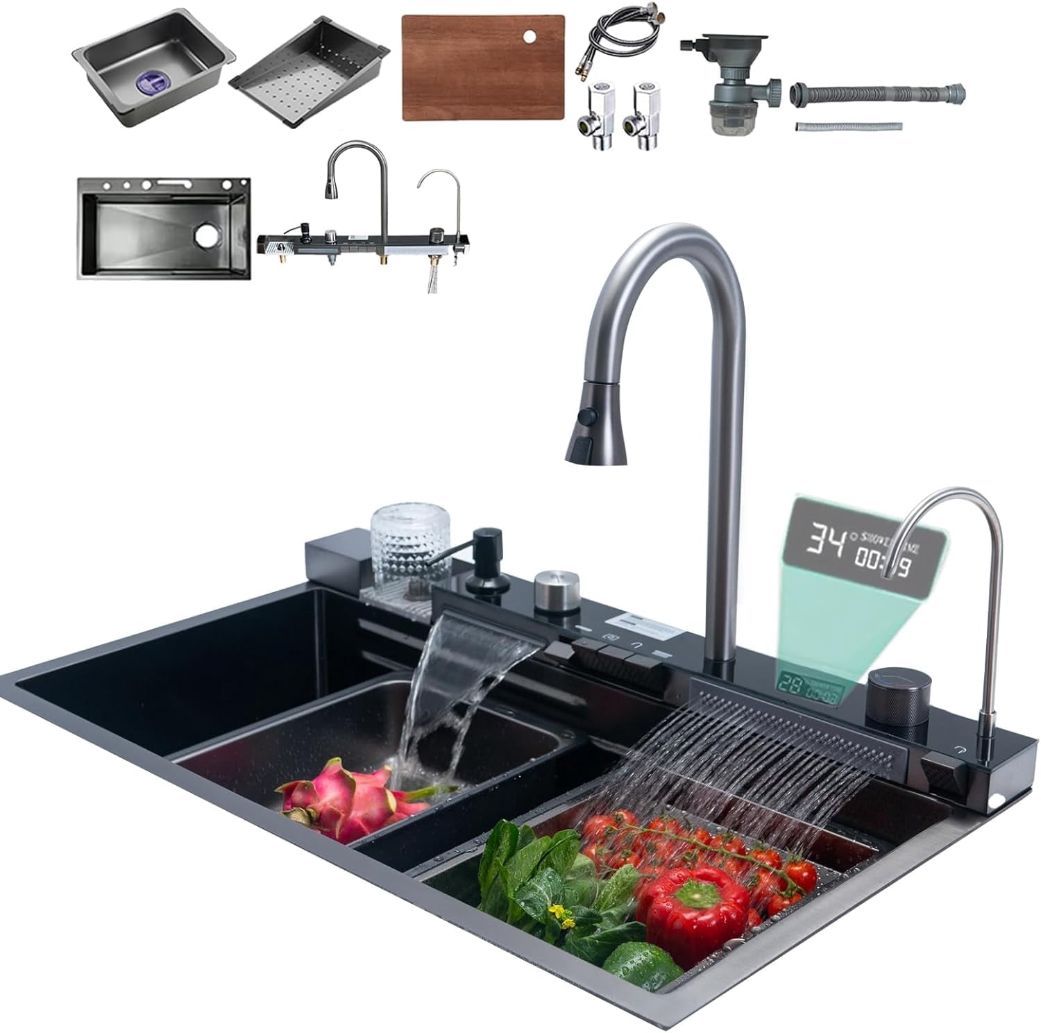 FUFU&GAGA 33.2 in. Drop-in Single Bowl Silver 304 Stainless Steel Kitchen Sink Flying Rain