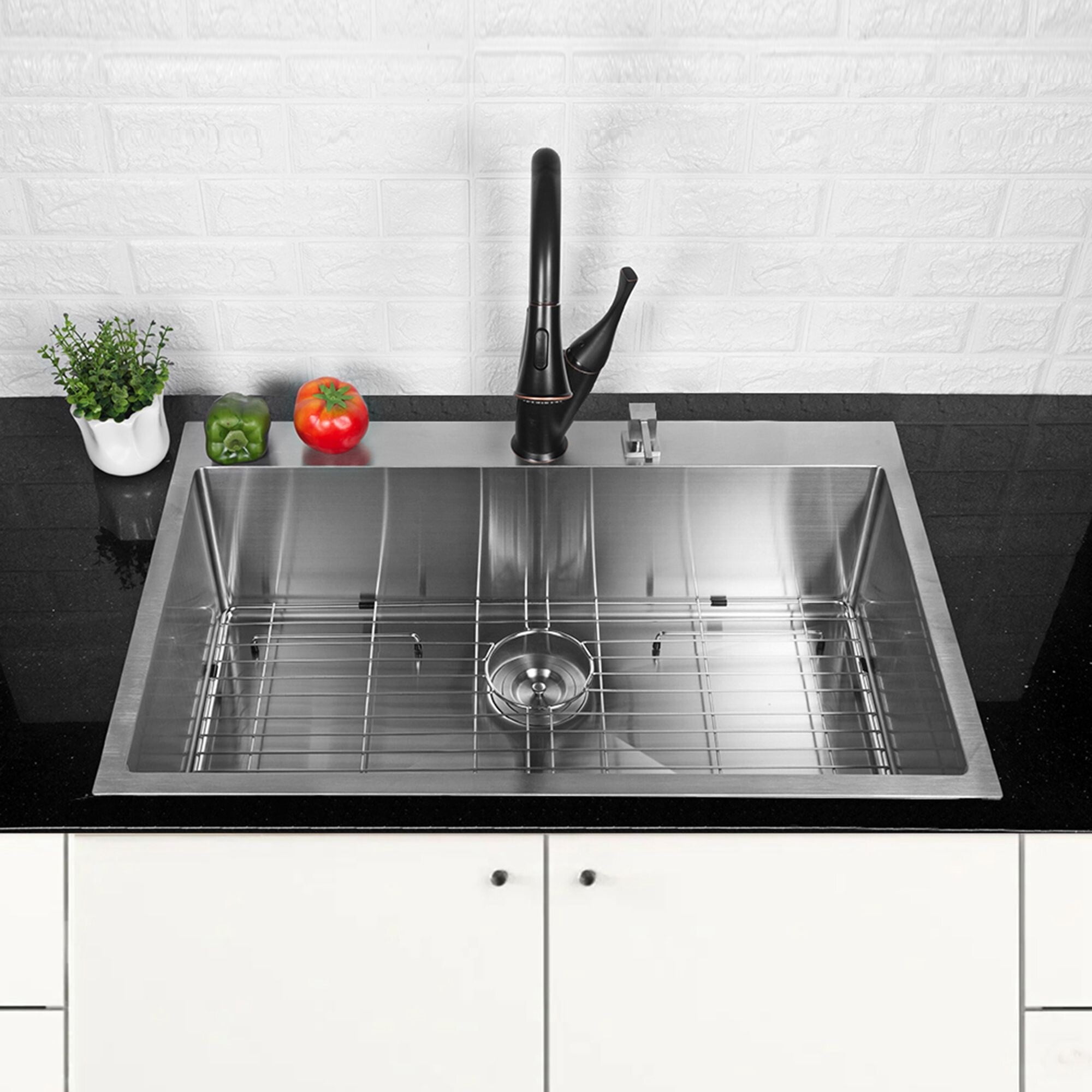 33x22 Inch Brushed Stainless Steel Single Bowl Drop-In Kitchen Sink