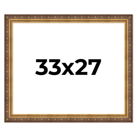 33x27 Frame Vintage Gold Solid Wood Picture Frame | 2.5 Inch Moulding Width | Ornate Bronze Museo