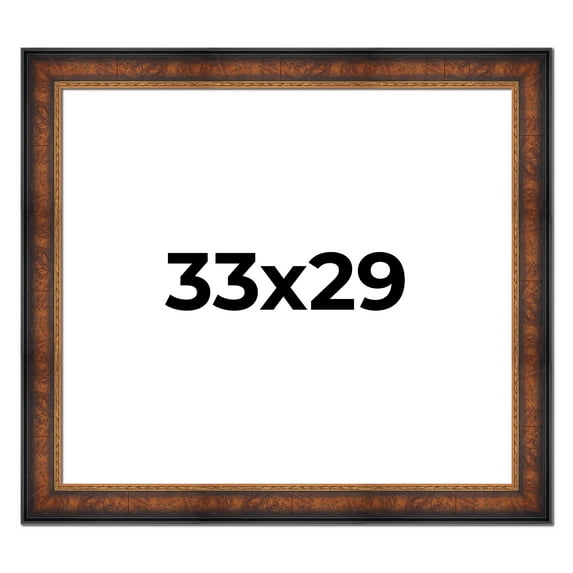 33x29 Frame Brown Walnut Gold Ornate Trim Solid Wood Plein Air Picture Frame | 3 Inch Moulding