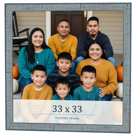 33x33 Frame Blue Scuffed Farm Board Solid Wood Picture Frame Width 0.75 Inches | Interior Depth 0.5