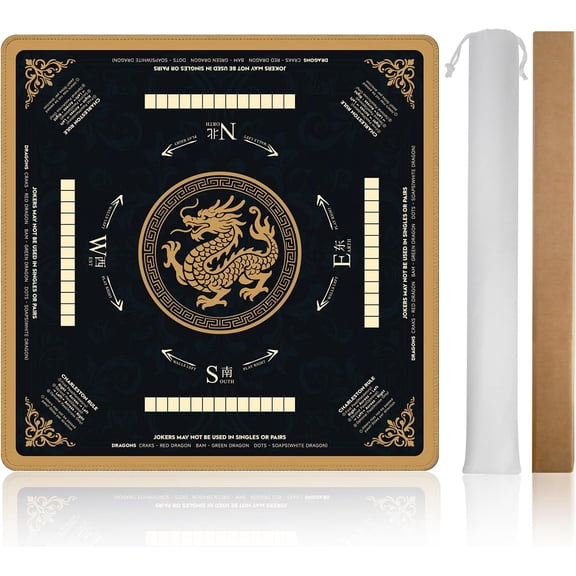 33x33 Inch Portable Black Mahjong Mat with Storage Bag,Non-Slip Eco-Friendly, Easy Clean Quiet for Family Game Night, Travel & Community Mahjong Activities