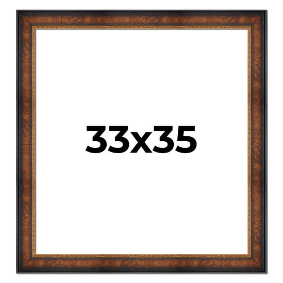 33x35 Frame Brown Walnut Gold Ornate Trim Solid Wood Plein Air Picture Frame | 3 Inch Moulding