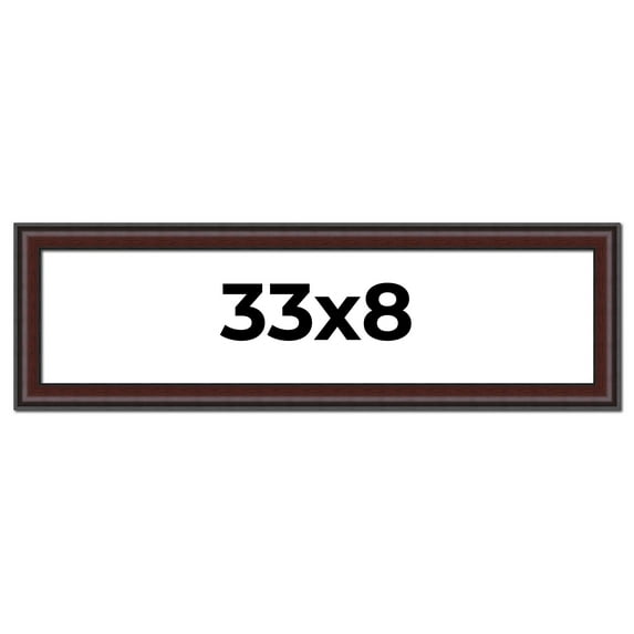 33x8 Frame Brown Round Mahogany Solid Wood Picture Frame | 1.625 Inch Moulding Width | with UV