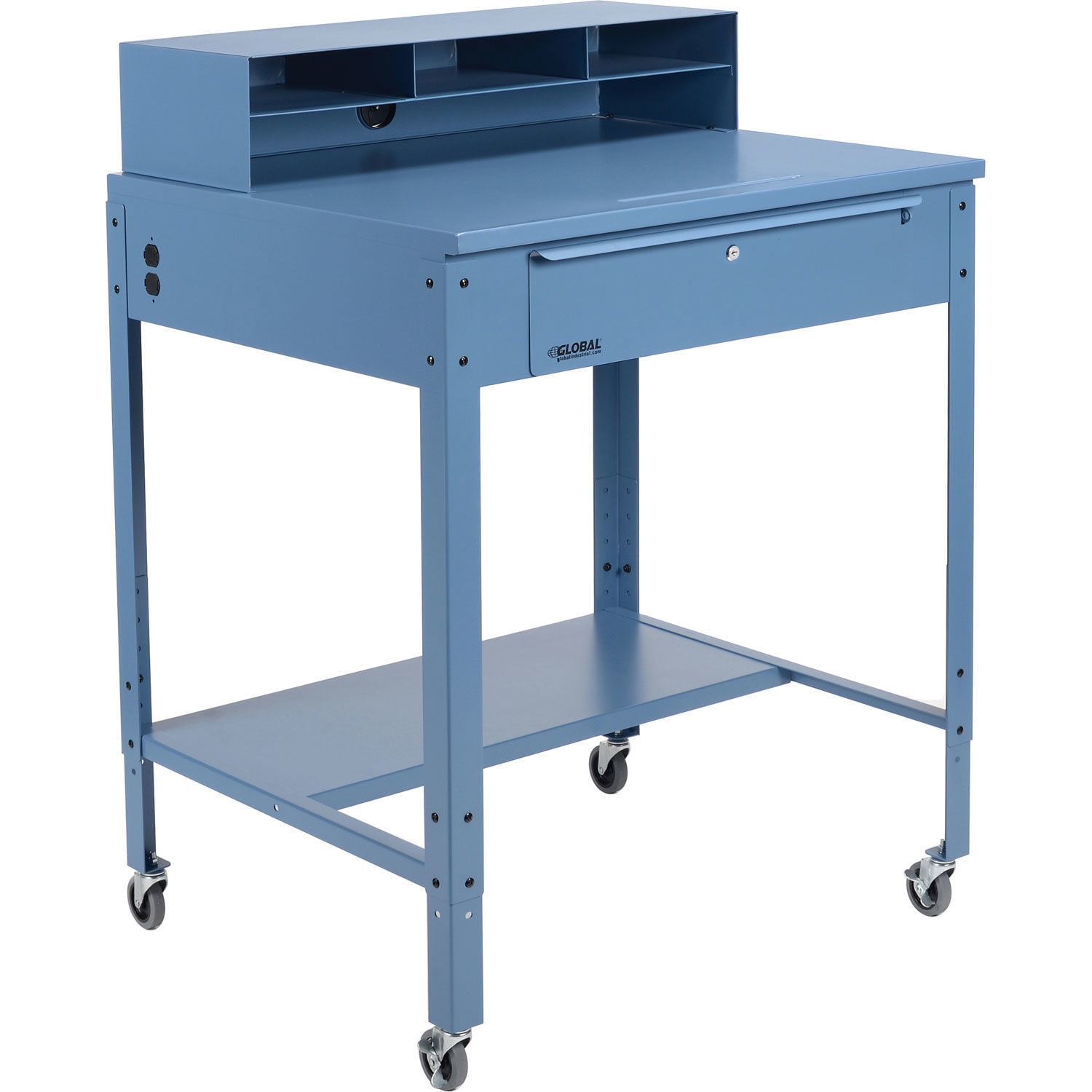 Global Industrial Flat Surfaced Mobile Shop Desk w/ Pigeonhole Riser 34 ...