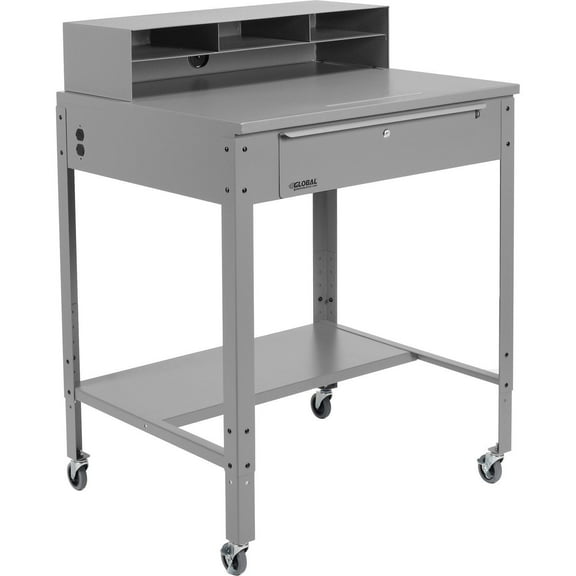 Global Industrial Flat Mobile Shop Desk w/ Pigeonhole Riser 34-1/2""W x 30""D Gr