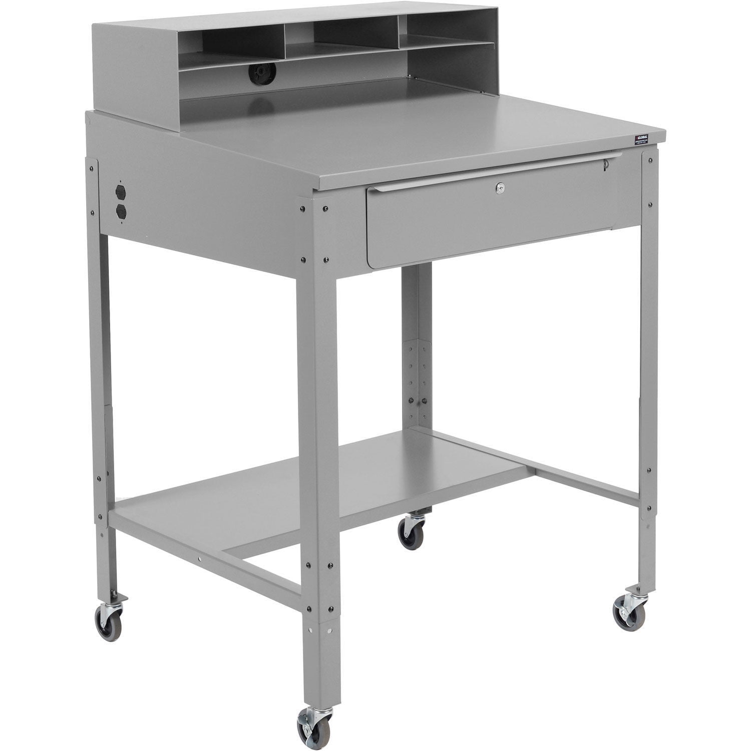 Global Industrial Sloped Mobile Shop Desk w/ Pigeonhole Riser 34-1/2