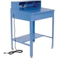 thumbnail image 1 of 34-1/2"W x 30"D x 38"H Shop Desk with Pigeonhole Riser, Electrical Outlets, Sloped Surface, Blue, 1 of 4