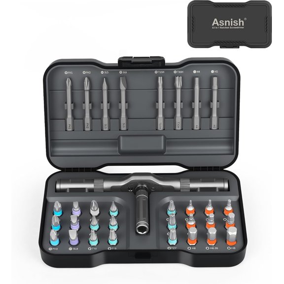 34 in 1 Magnetic Screwdriver Set, Ratcheting Multi Bit Repair Tool Kit with Interchangeable Bits, Precision Hand Tools for Electronics, Computer, Bike, Furniture & DIY Projects
