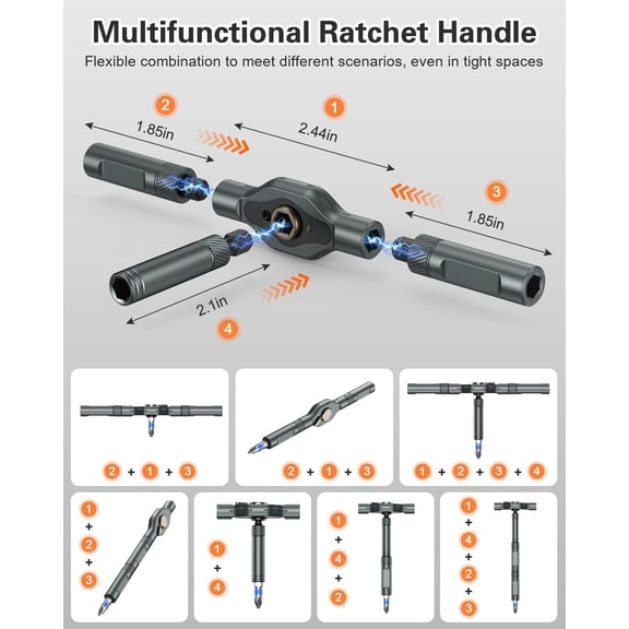34 in 1 Magnetic Screwdriver Set, Ratcheting Screwdriver Set with 1/4 Socket Adapter, 24 Bits & 7 Hex Sockets, Modular Handle, DIY Tool Kit for Furniture, Appliance, Bicycle, Auto Repairs