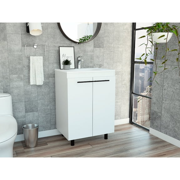 34.1 - inch High Floor Cabinet Vanity - Vertical Storage in Bathroom