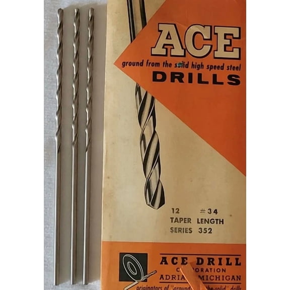 #34 (.1110") Taper Length Drill Bit Straight Shank Hss 118 Pt Rh Cut Ace 3 Pack