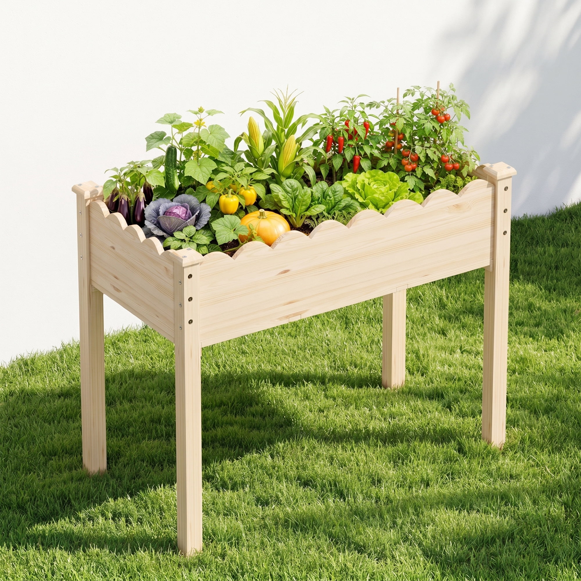 34" (2.8 ft) Wooden Raised Garden Bed with Legs, 34"L X 18"W X 30"H, Elevated Reinforced Large Planter Box for Vegetable Flower Herb Outdoors, Wood