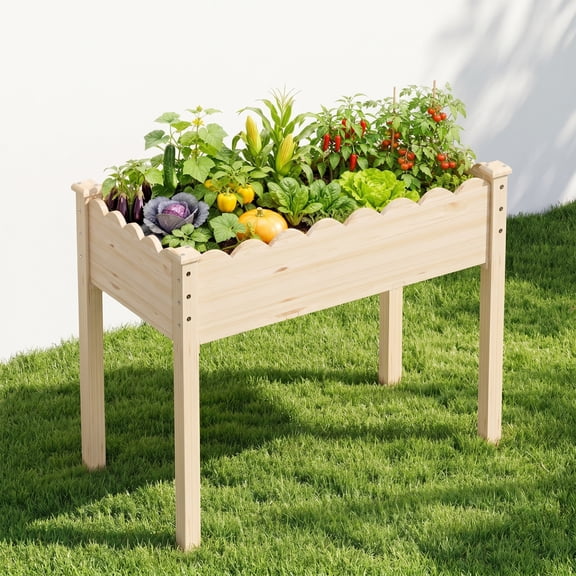34" (2.8 ft) Wooden Raised Garden Bed with Legs, 34"L X 18"W X 30"H, Elevated Reinforced Large Planter Box for Vegetable Flower Herb Outdoors, Wood