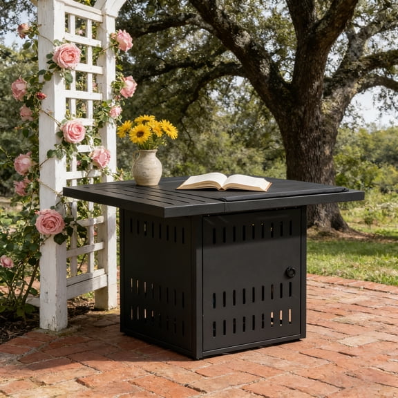 34" 2-in-1 50000 BTU Propane Fire Pit Table - Smokeless Steel for Small Patio & Courtyard (Black)