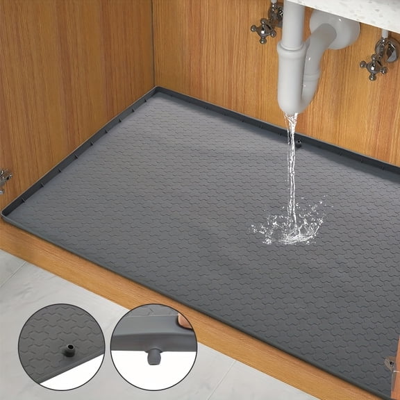 34×22 Inch Silicone Under Sink Mat, Non‑Slip Cabinet Liner with Hexagonal Drainage, Leak‑Proof Drip Tray, Easy Clean Waterproof Organizer for Kitchen Bathroom Under Sink Protection